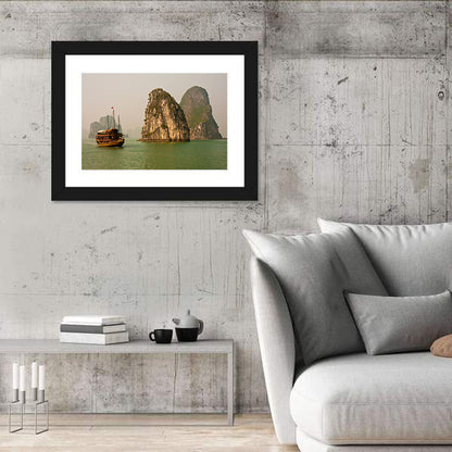 Ha Long Bay Junk Boat and Karst Cliffs Wall Art