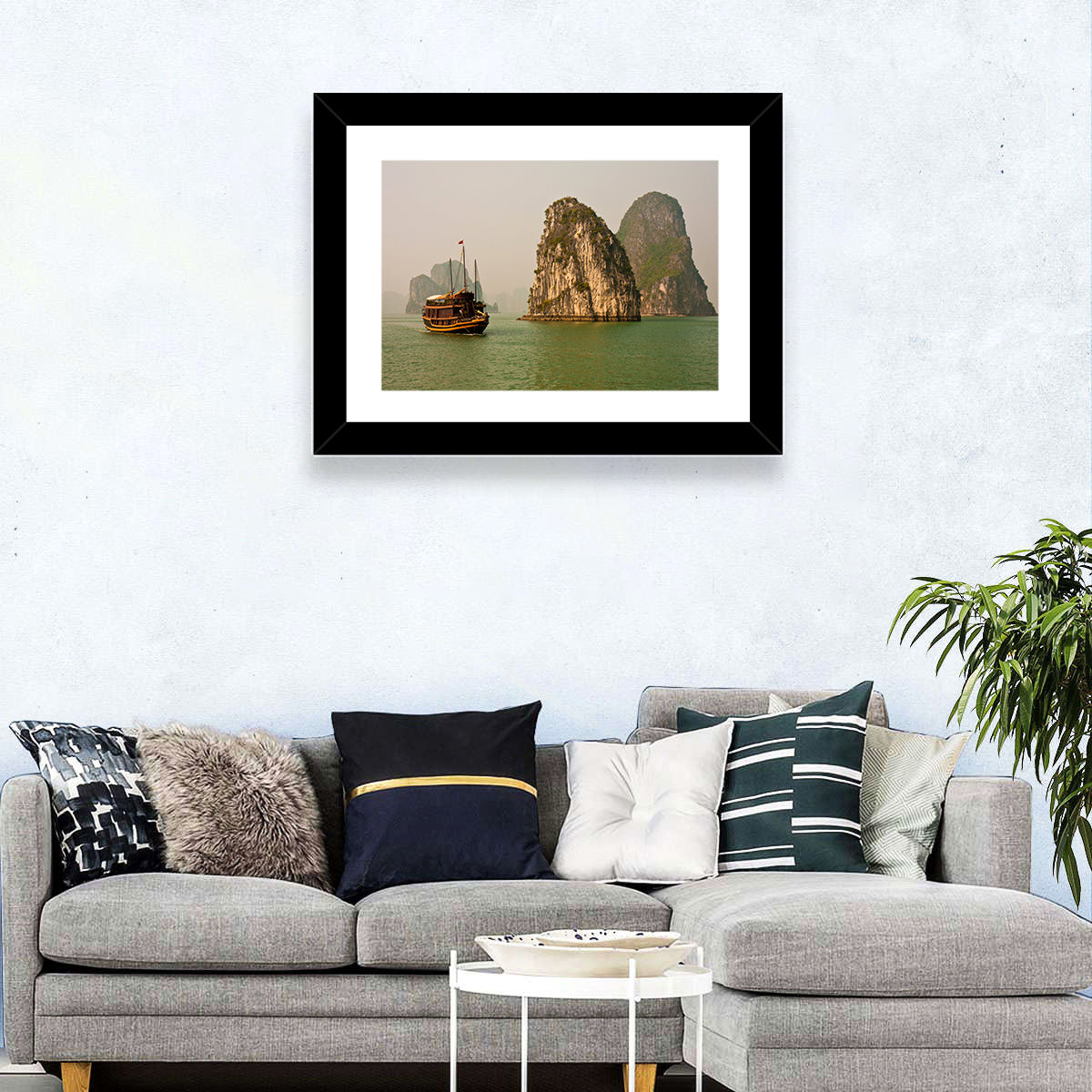 Ha Long Bay Junk Boat and Karst Cliffs Wall Art