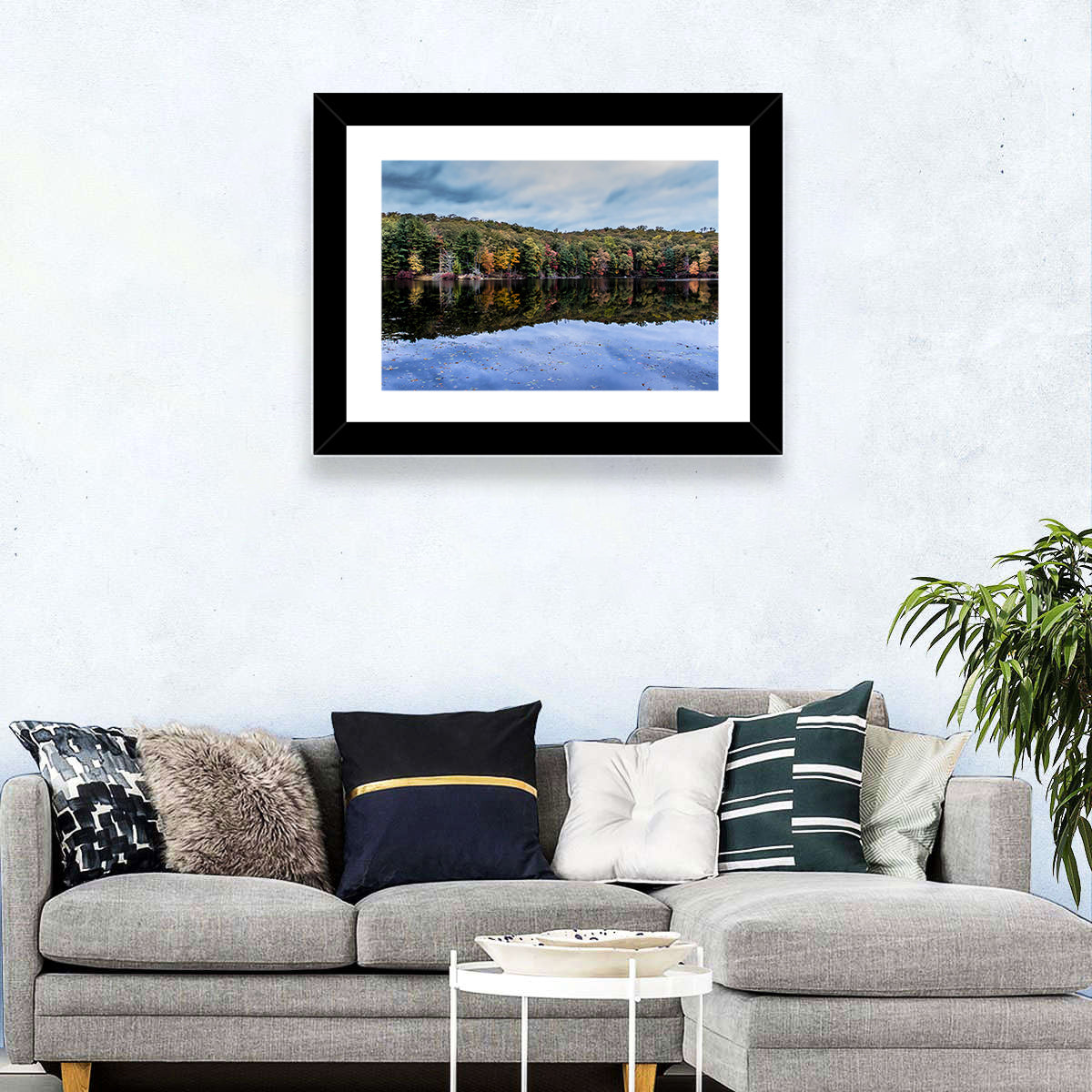 Lake Kanawauke Reflection Wall Art in a room, landscape