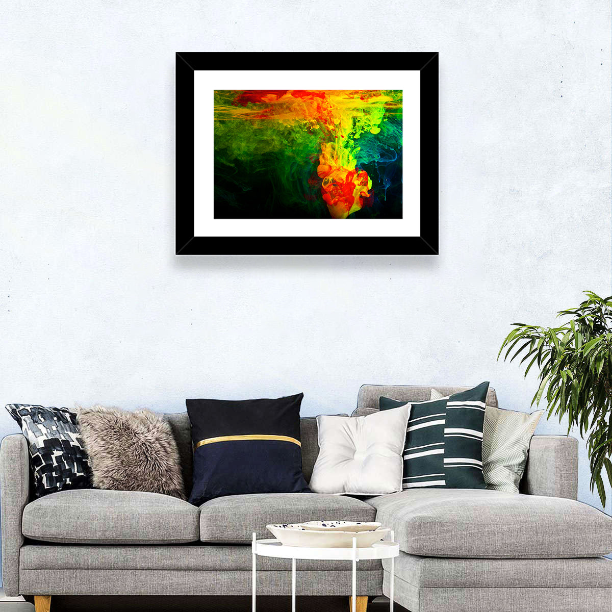 Dynamic Ink Plumes Abstract Wall Art in a room, landscape