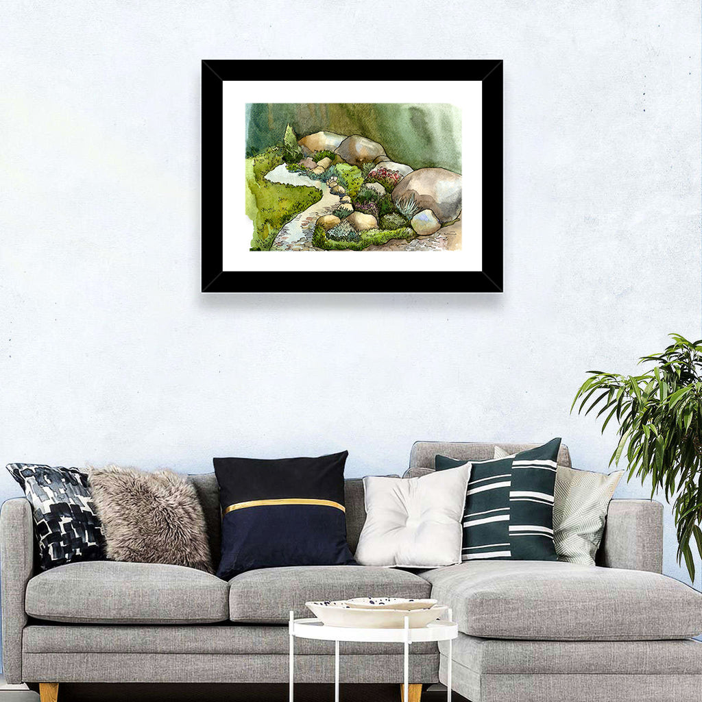 Watercolor Rock Garden Stream Wall Art