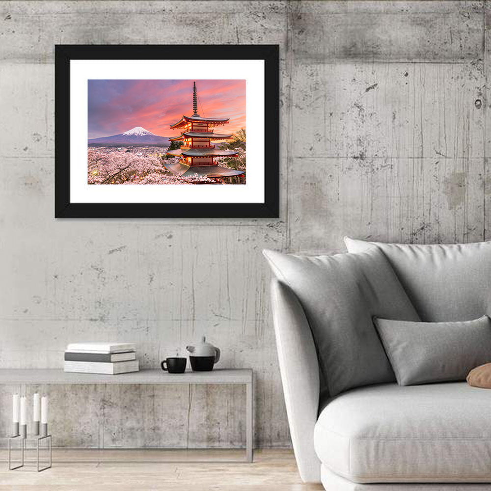 Chureito Pagoda and Mount Fuji at Sunset Wall Art