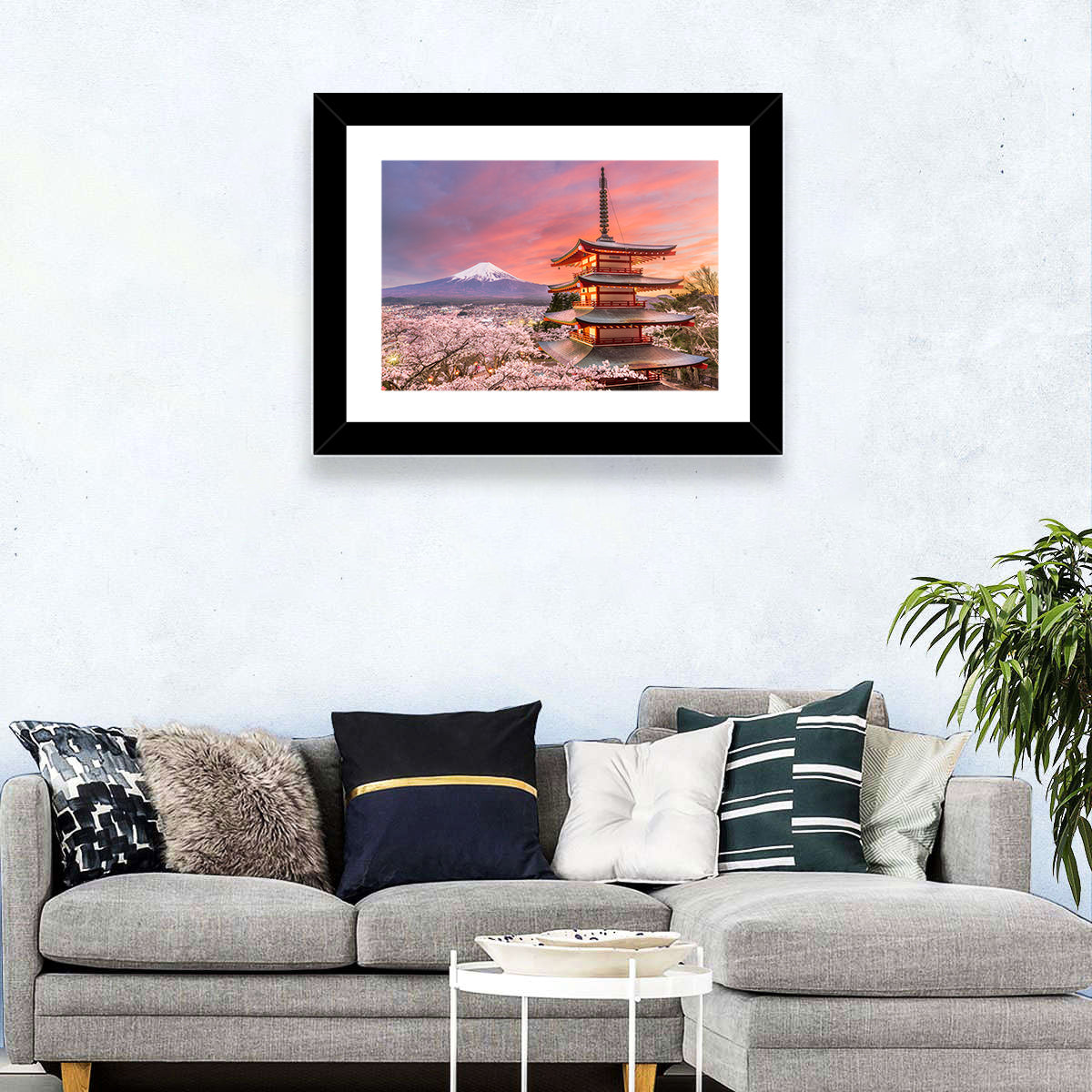Chureito Pagoda and Mount Fuji at Sunset Wall Art