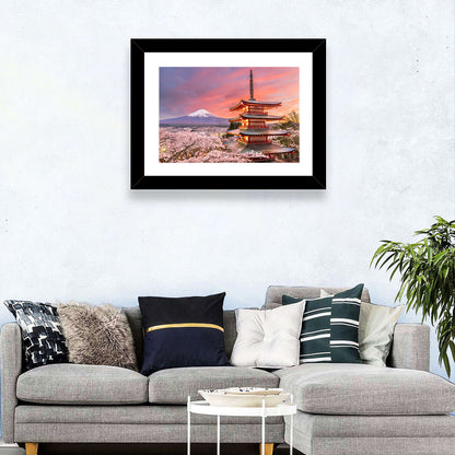 Chureito Pagoda and Mount Fuji at Sunset Wall Art