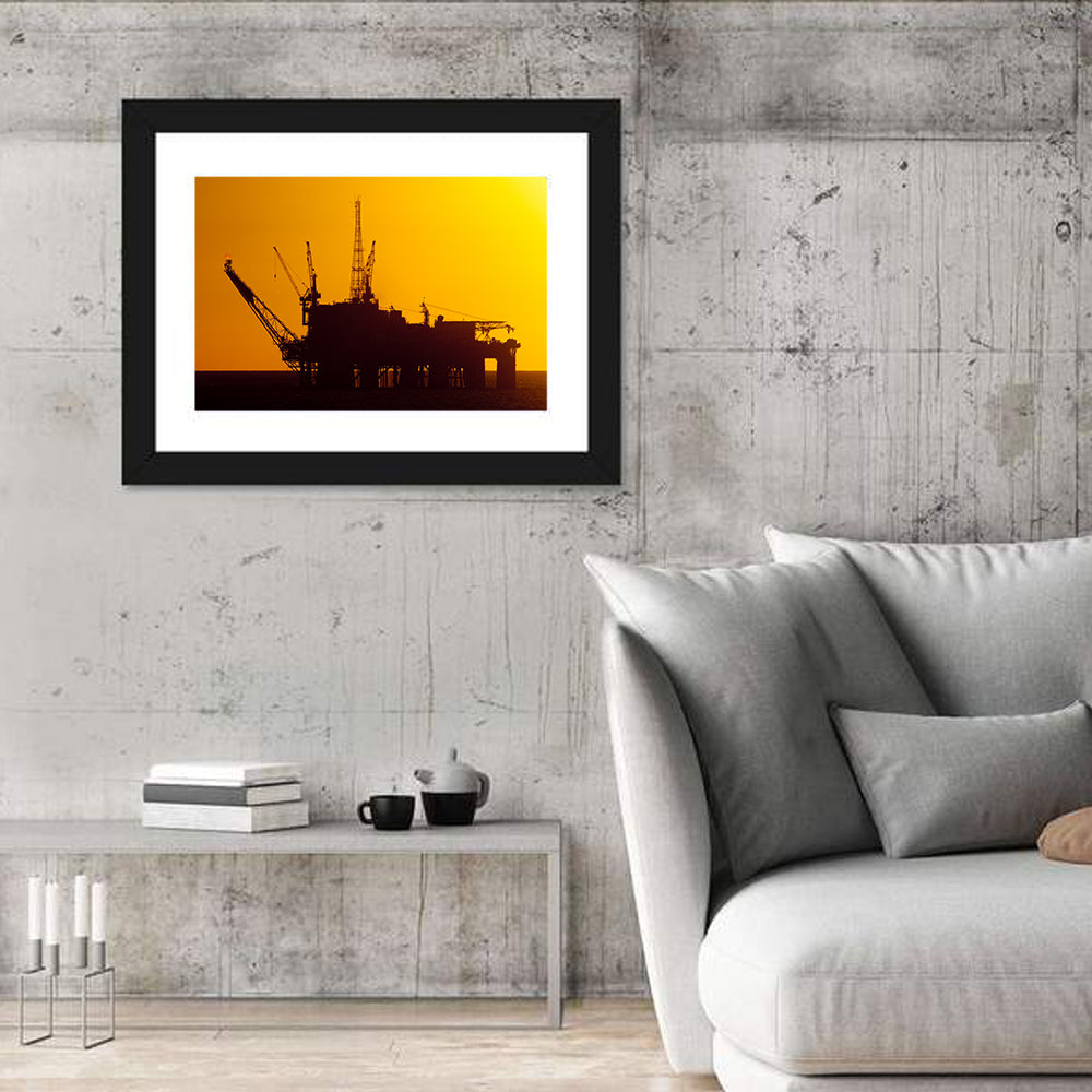 Oil Rig Silhouette at Sunset Wall Art