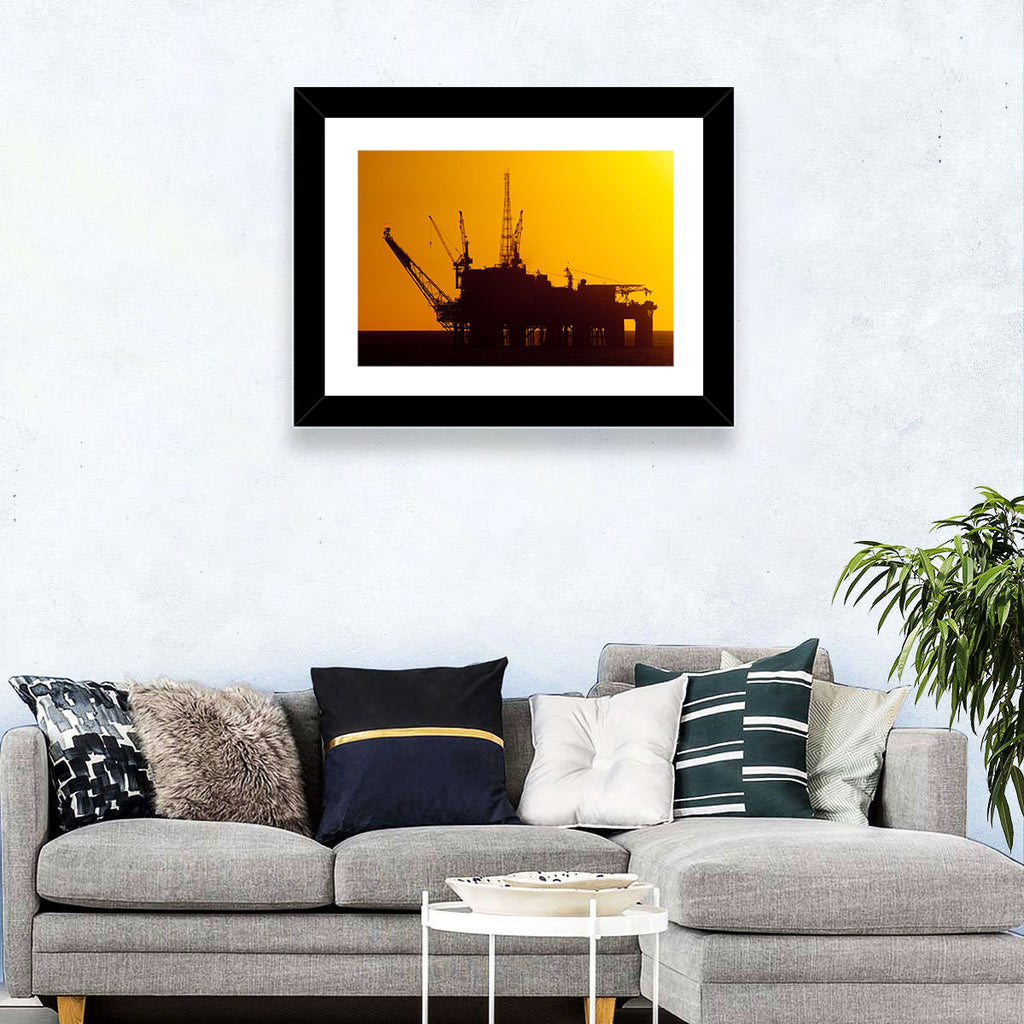 Oil Rig Silhouette at Sunset Wall Art