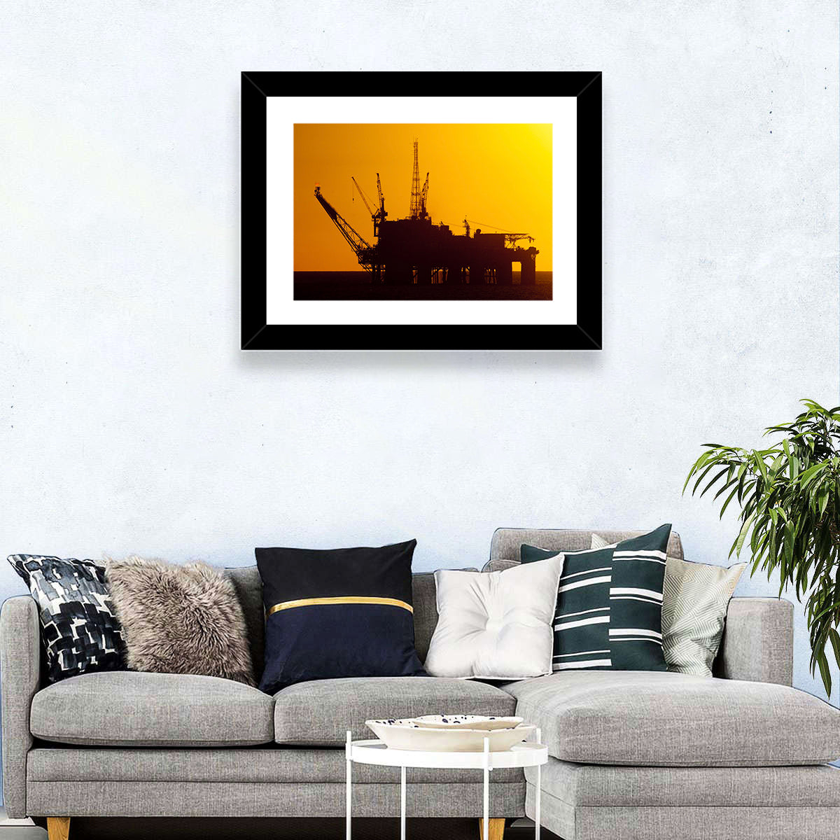 Oil Rig Silhouette at Sunset Wall Art