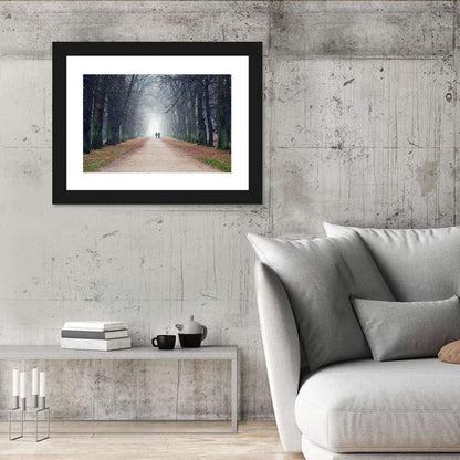 Foggy Tree Lined Walkway in Autumn Wall Art