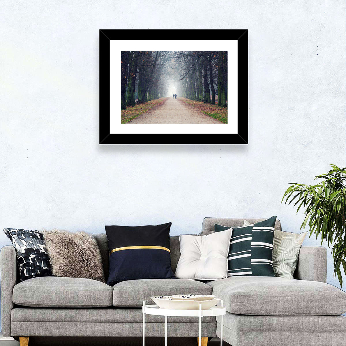 Foggy Tree Lined Walkway in Autumn Wall Art