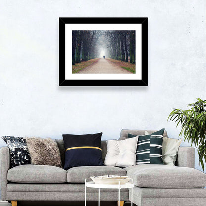 Foggy Tree Lined Walkway in Autumn Wall Art