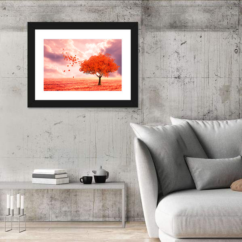 Windblown Red Autumn Tree Wall Art