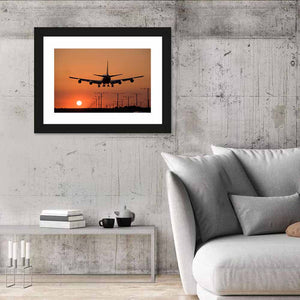 Airplane Landing at Sunset Wall Art