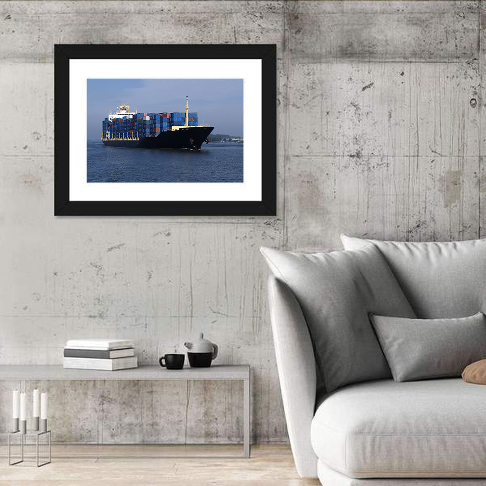 Container Ship in Motion Wall Art in a room, landscape