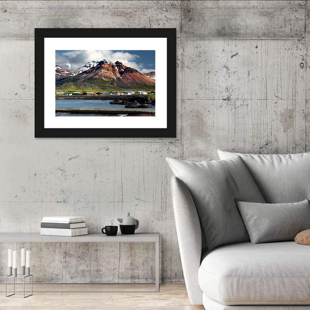 East Fjords Harbor Village Wall Art in a room, landscape