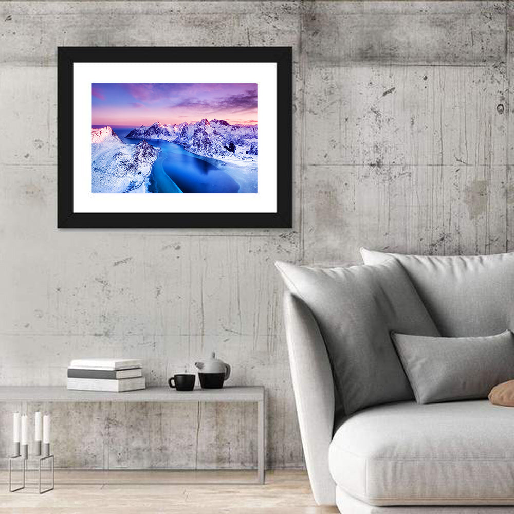 Flakstadpollen Fjord at Sunset Wall Art in a room, landscape