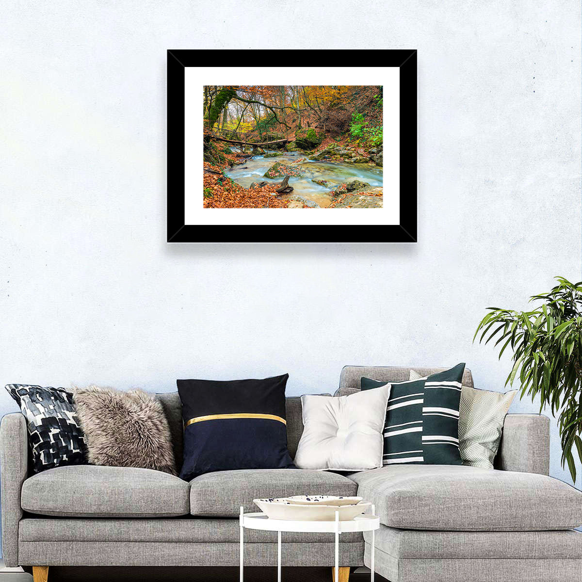 Mossy Footbridge in Autumn Forest Wall Art