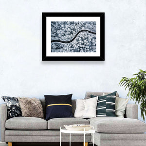 Aerial Winter Forest Road Wall Art