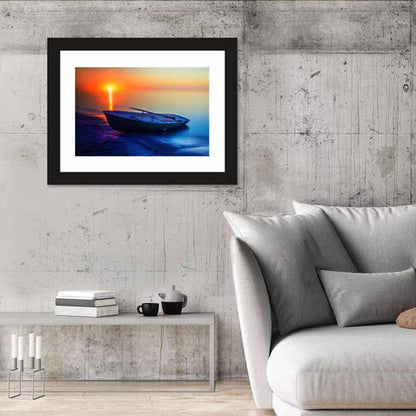 Rowboat on Sandy Shore at Sunset Wall Art
