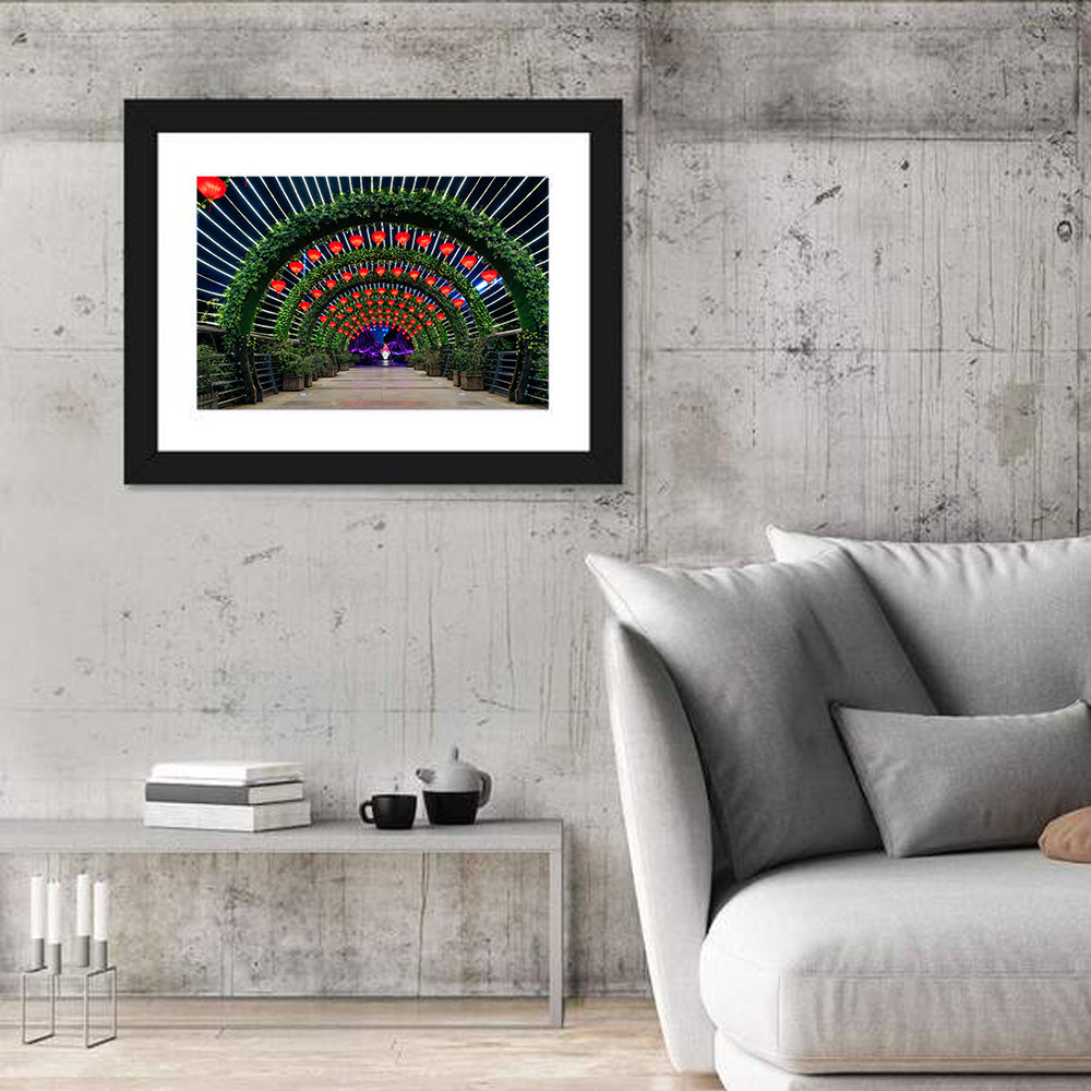Red Lantern Trellis Tunnel Wall Art in a room, landscape