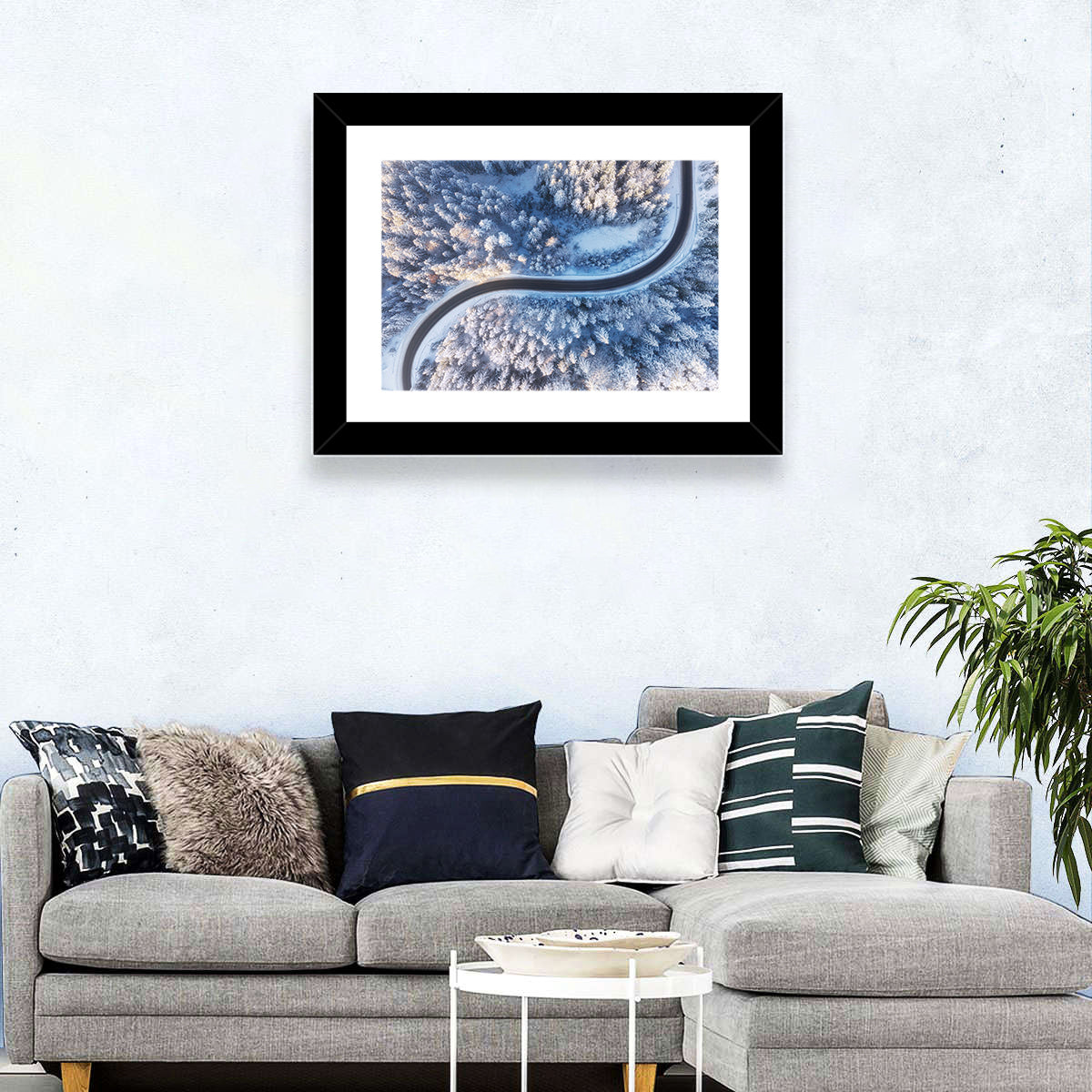 Winding Snow-covered Forest Road Wall Art