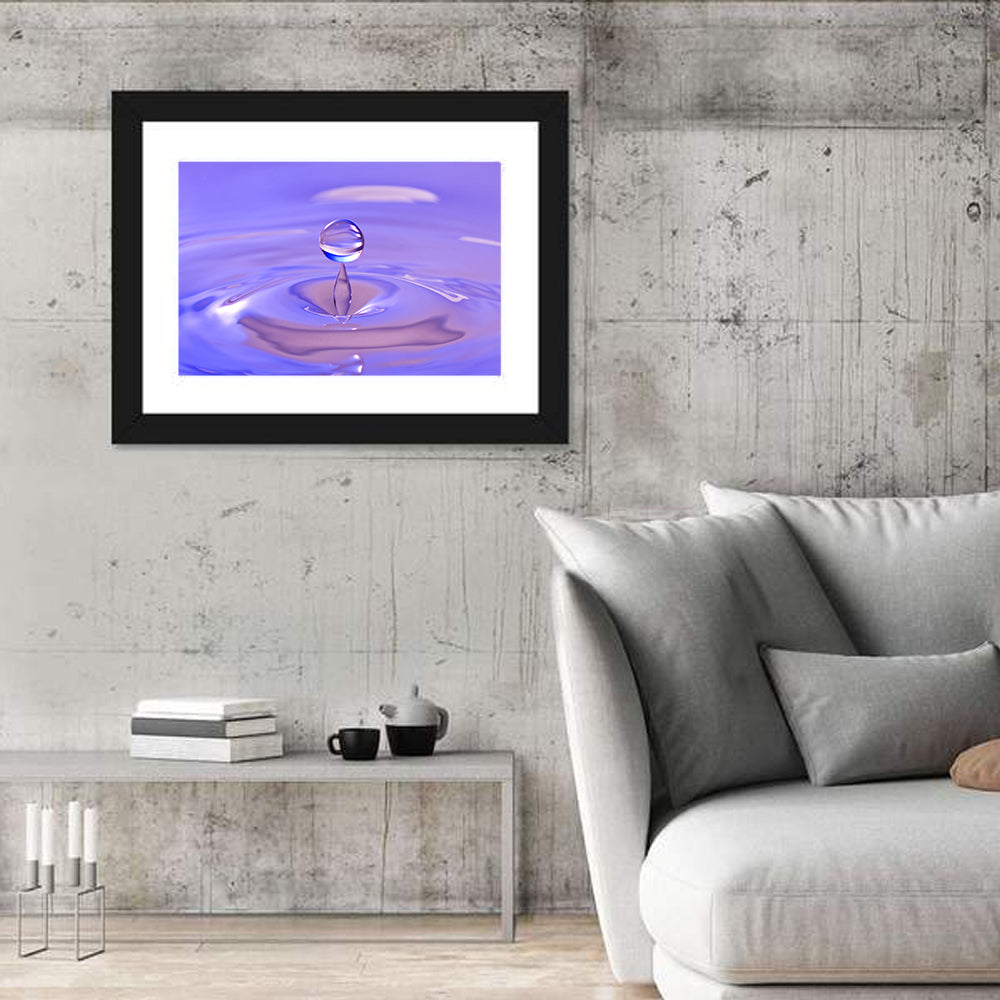 Purple Water Droplet Splash Wall Art in a room, landscape