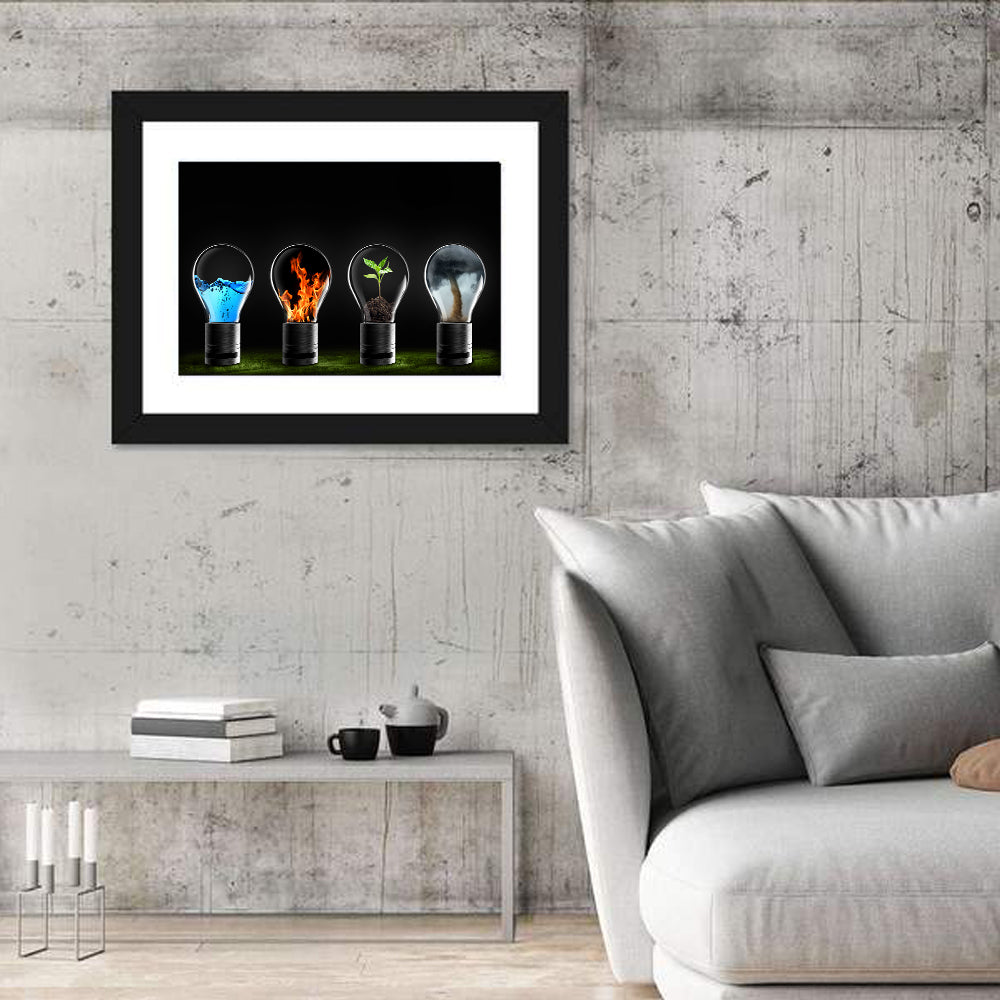 Elemental Light Bulbs Wall Art in a room, landscape