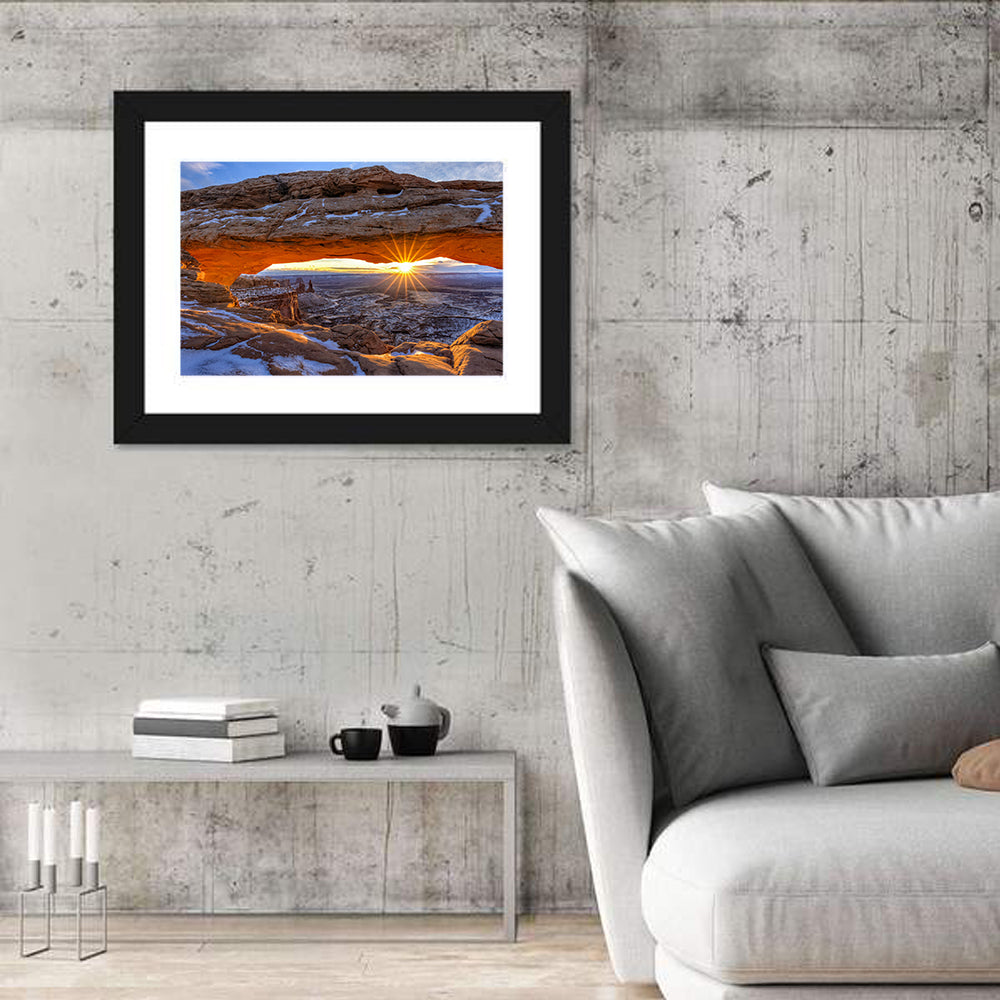 Sunrise at Mesa Arch Wall Art in a room, landscape