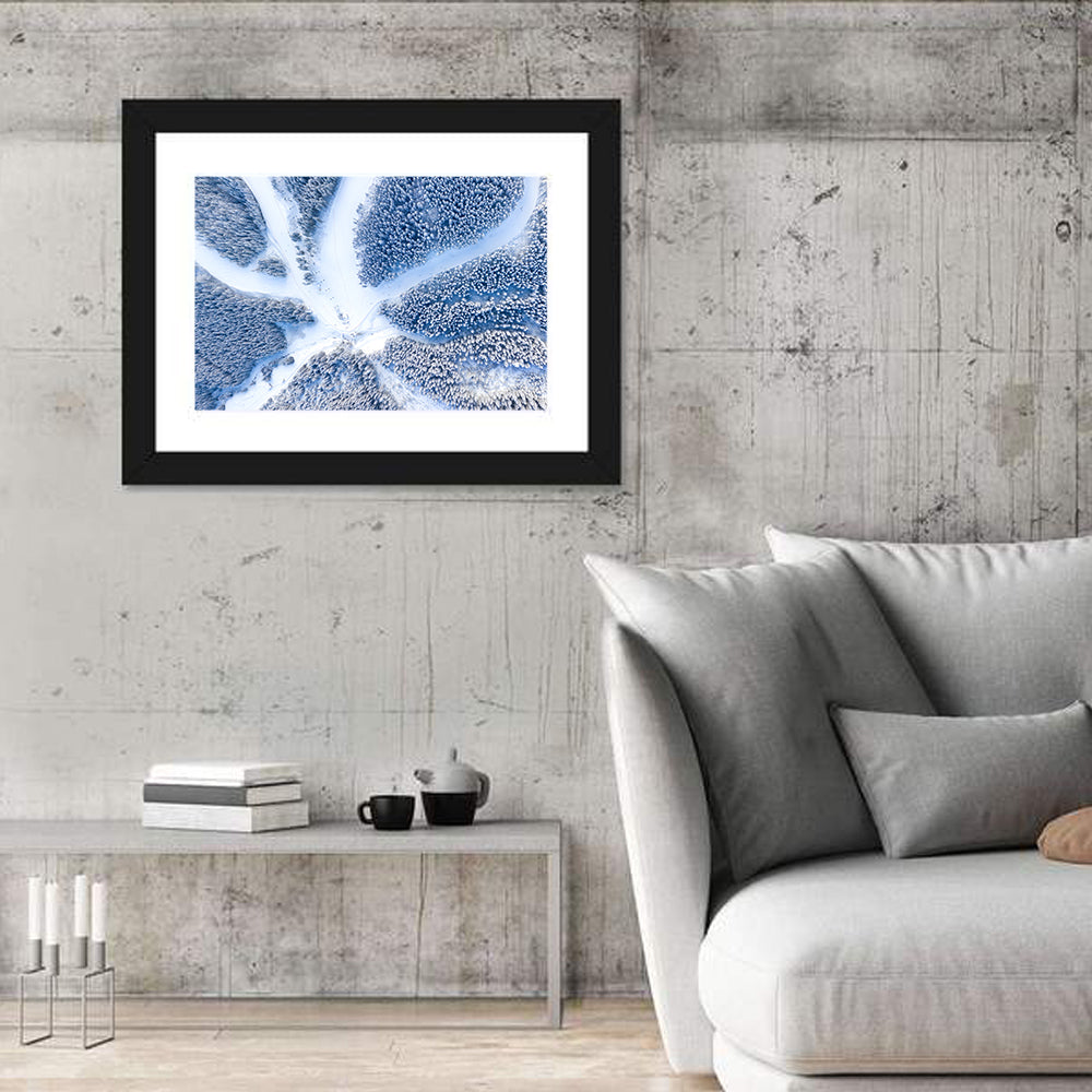 Birds-eye Ski Resort Landscape Wall Art in a room, landscape