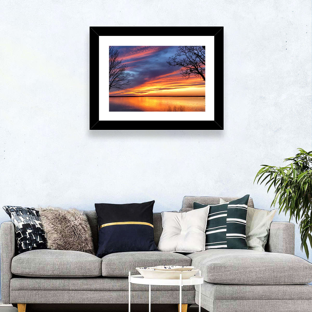 Lake Texoma Sunset Wall Art in a room, landscape