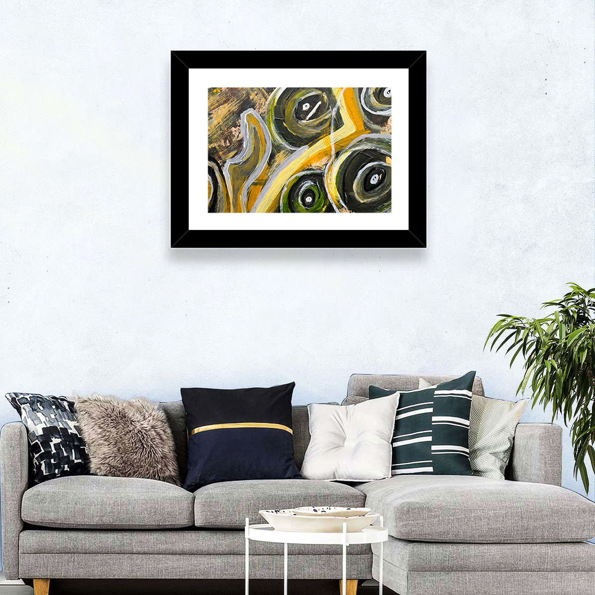 Impasto Swirl Circles in Yellow and Black Wall Art