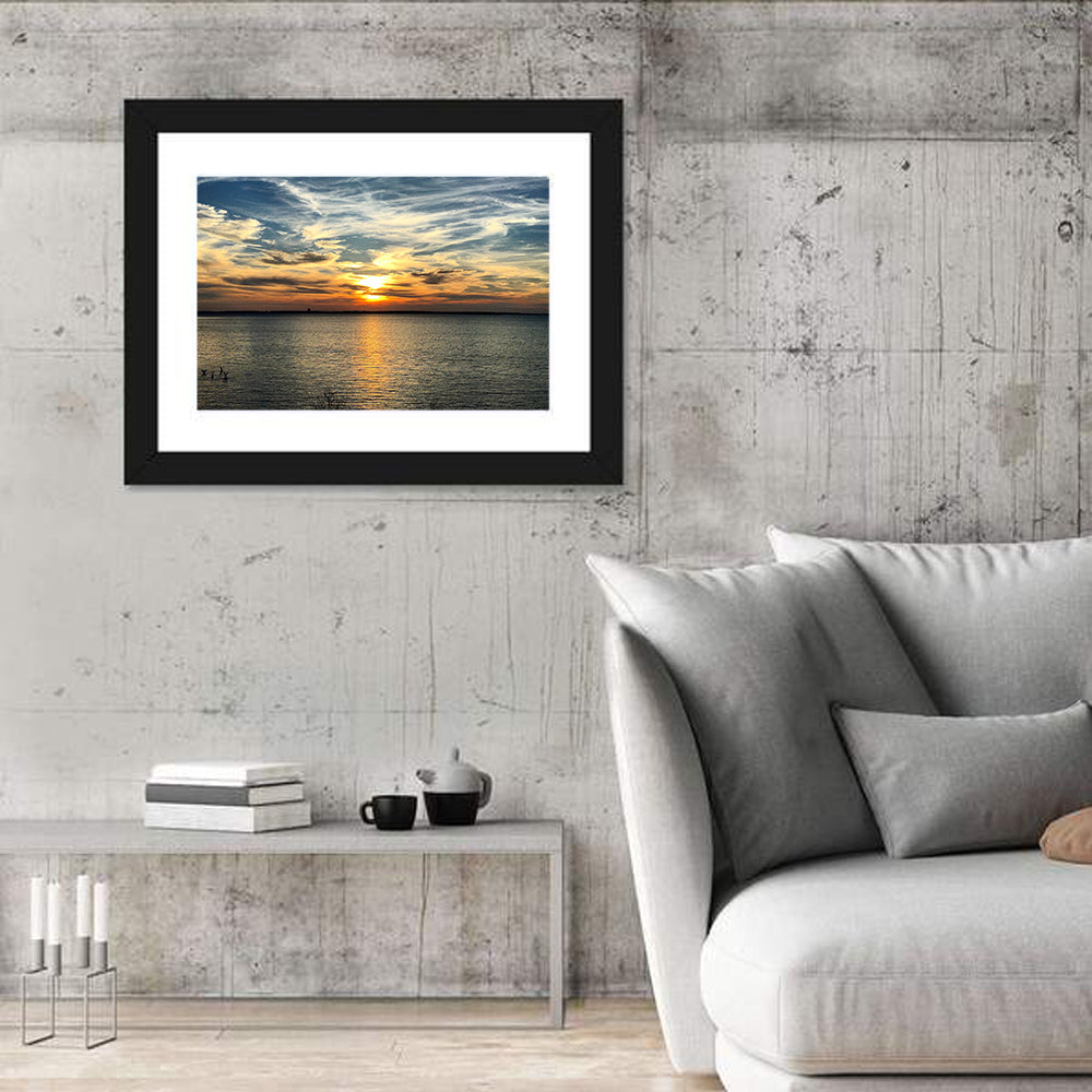 Texoma Lake Sunset Wall Art in a room, landscape