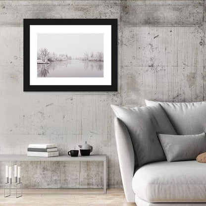 Frozen River Reflection in Winter Fog Wall Art