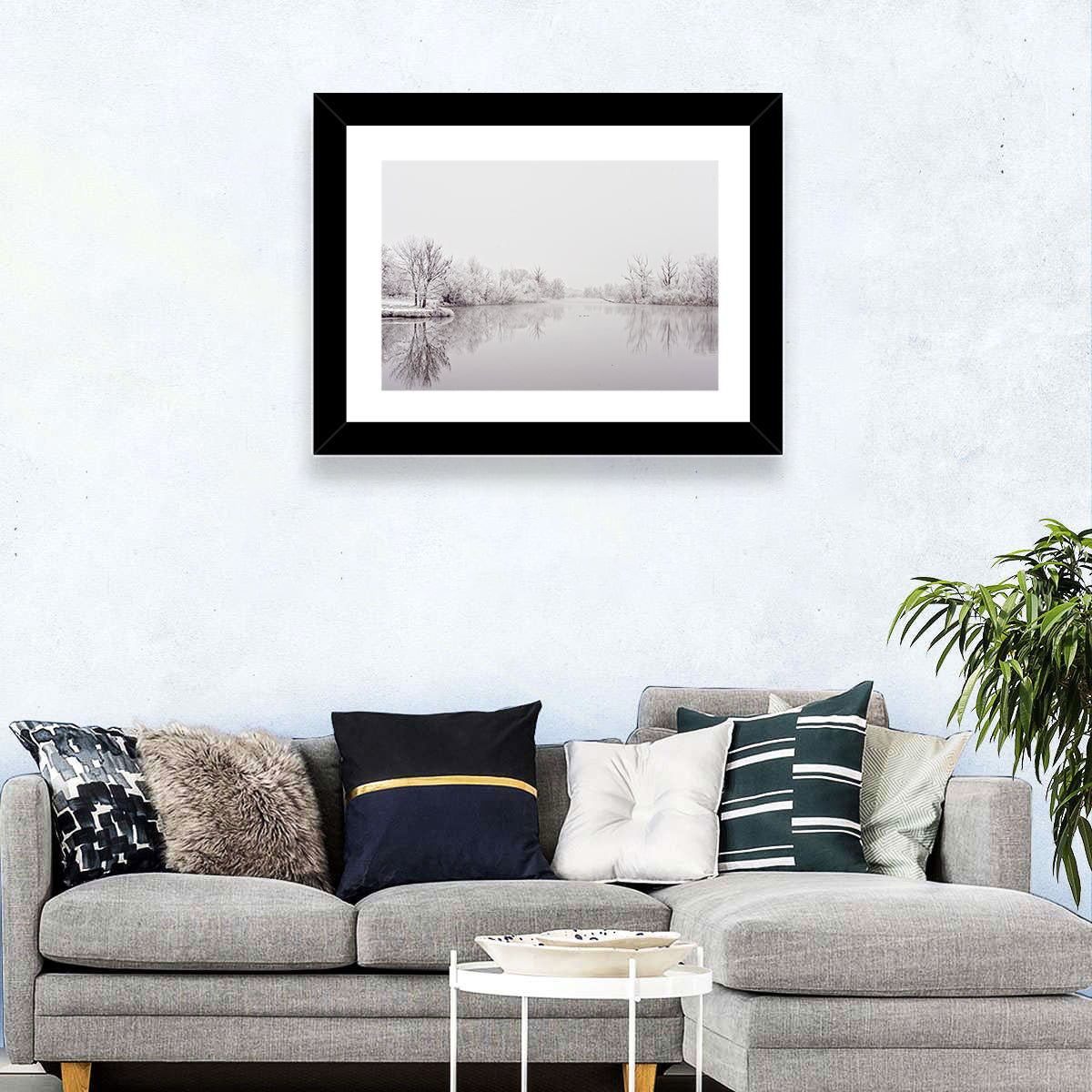 Frozen River Reflection in Winter Fog Wall Art