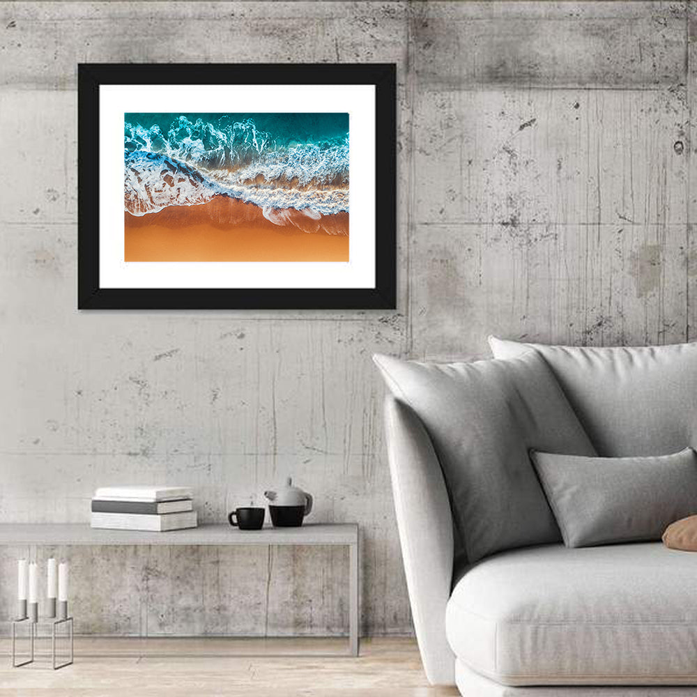 Aerial Beach Waves Wall Art in a room, landscape