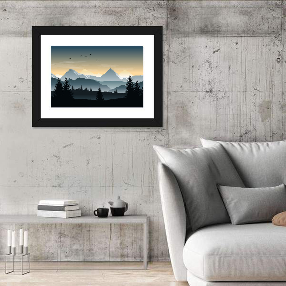 Misty Hills Sunset Silhouette Wall Art