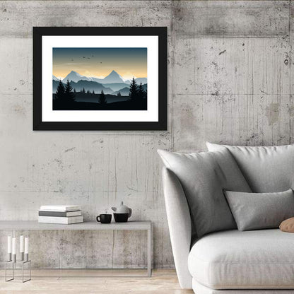 Misty Hills Sunset Silhouette Wall Art