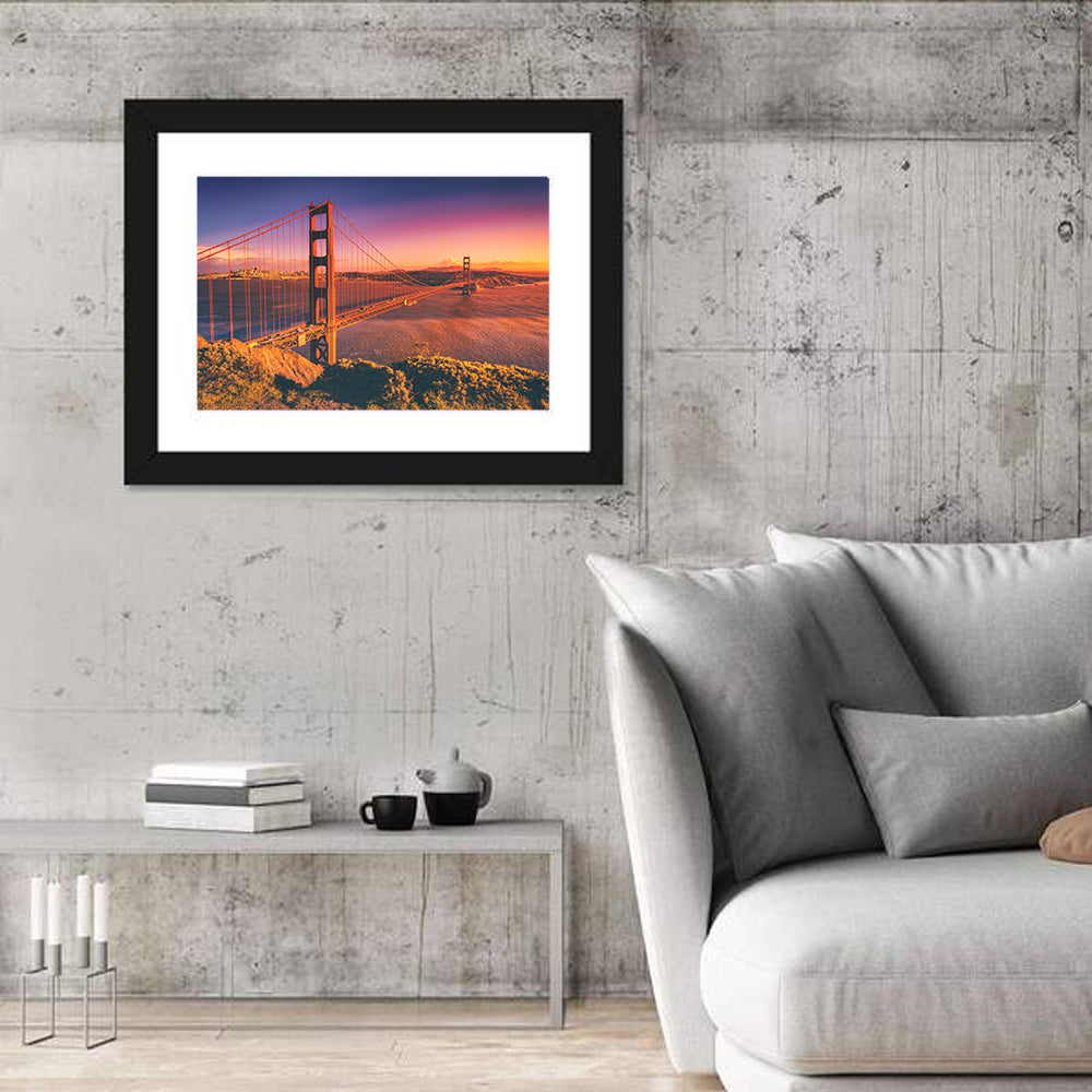 Golden Gate Bridge at Sunset Wall Art in a room, landscape