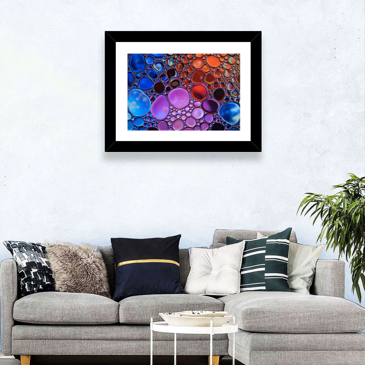 Flowing Bubbles Abstract Wall Art in a room, landscape