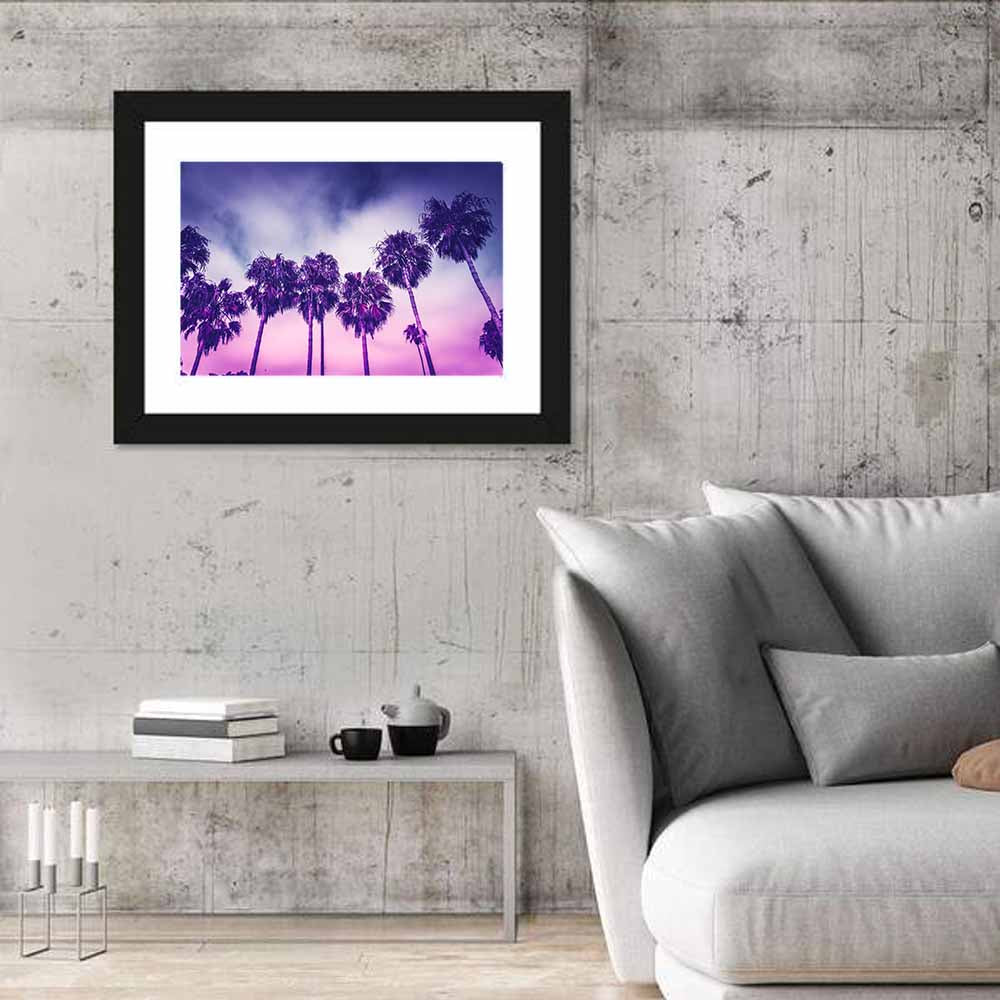 Venice Beach Palm Silhouettes Wall Art in a room, landscape