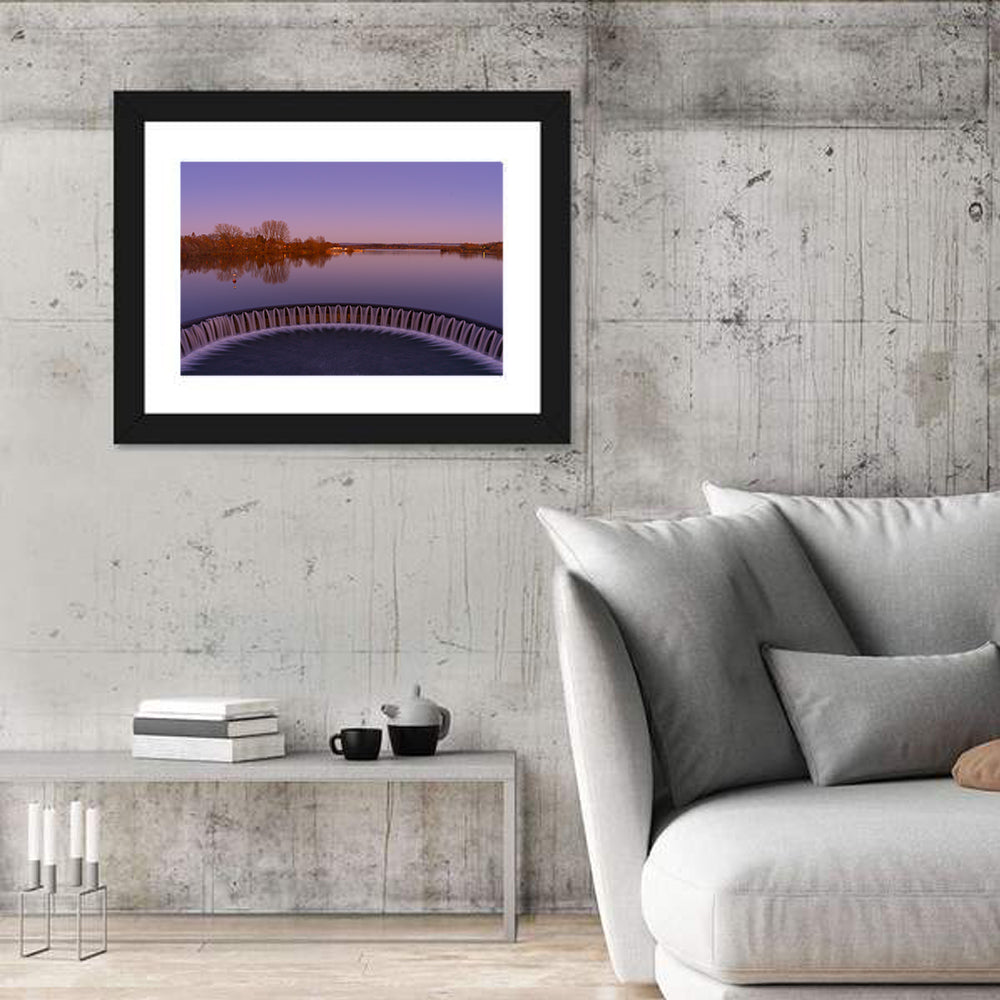 Circular Weir at Dusk Wall Art in a room, landscape