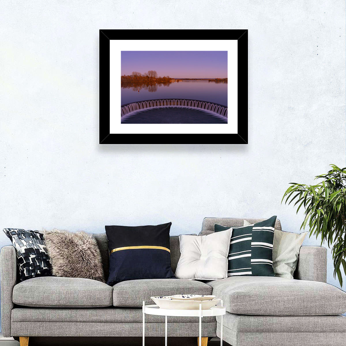 Circular Weir at Dusk Wall Art in a room, landscape
