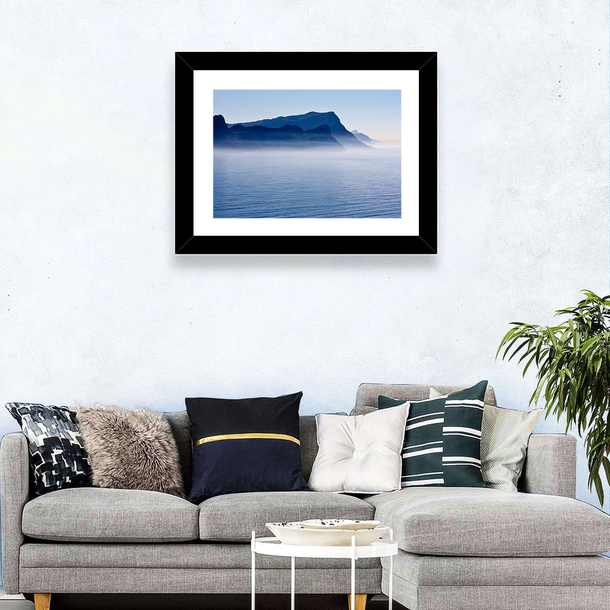 Misty Coastal Cliffs and Mountain Layers Wall Art