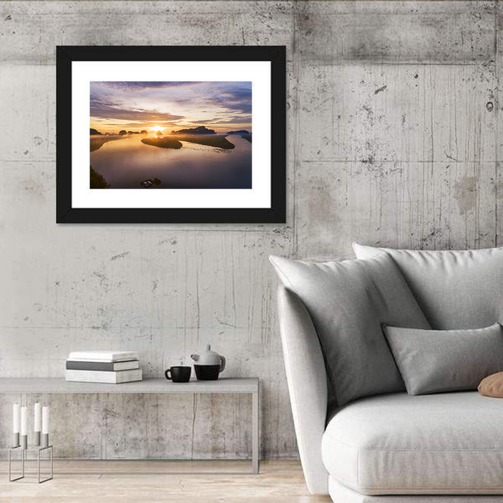 Phang Nga Bay Sunrise Wall Art in a room, landscape