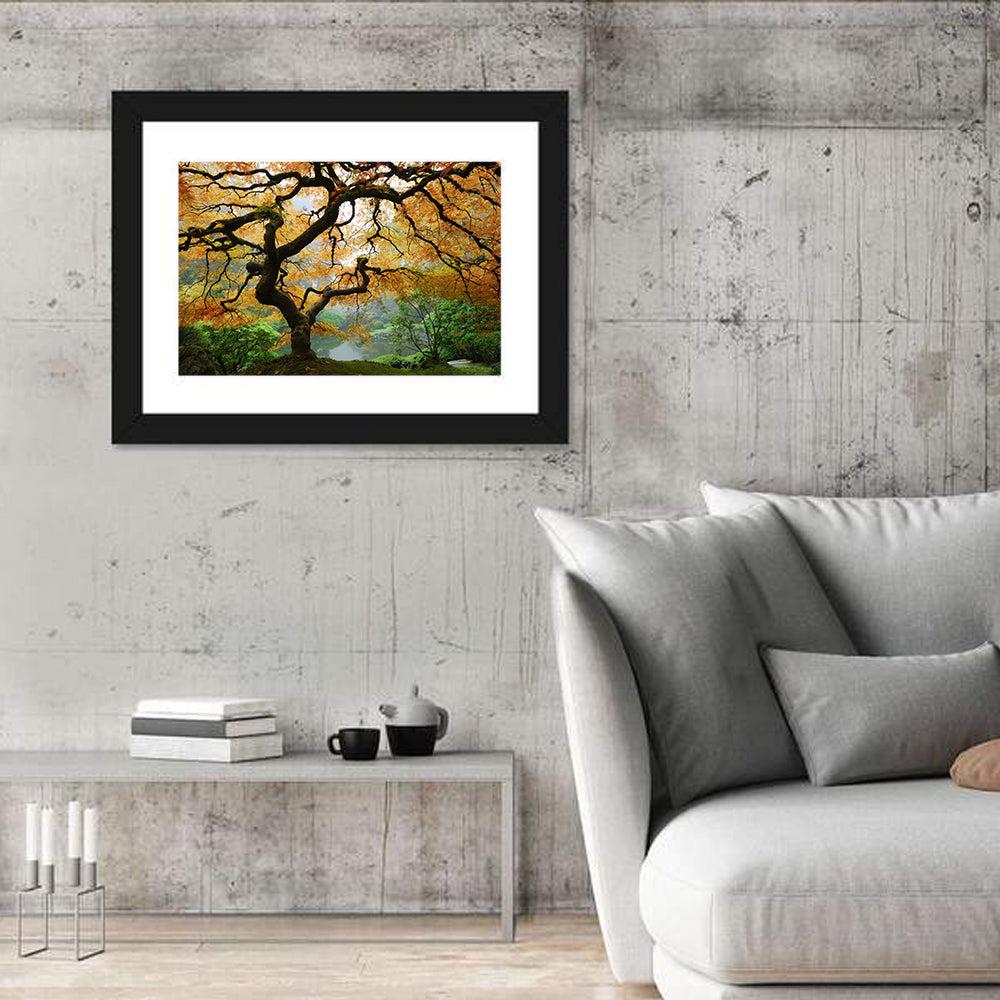 Japanese Autumn Maple Wall Art in a room, landscape