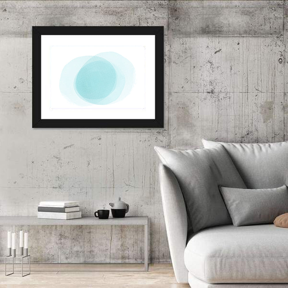 Translucent Blue Circles Wall Art in a room, landscape