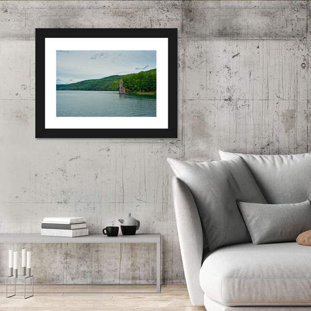 Otsego Lake View with Stone Tower Wall Art in a room, landscape