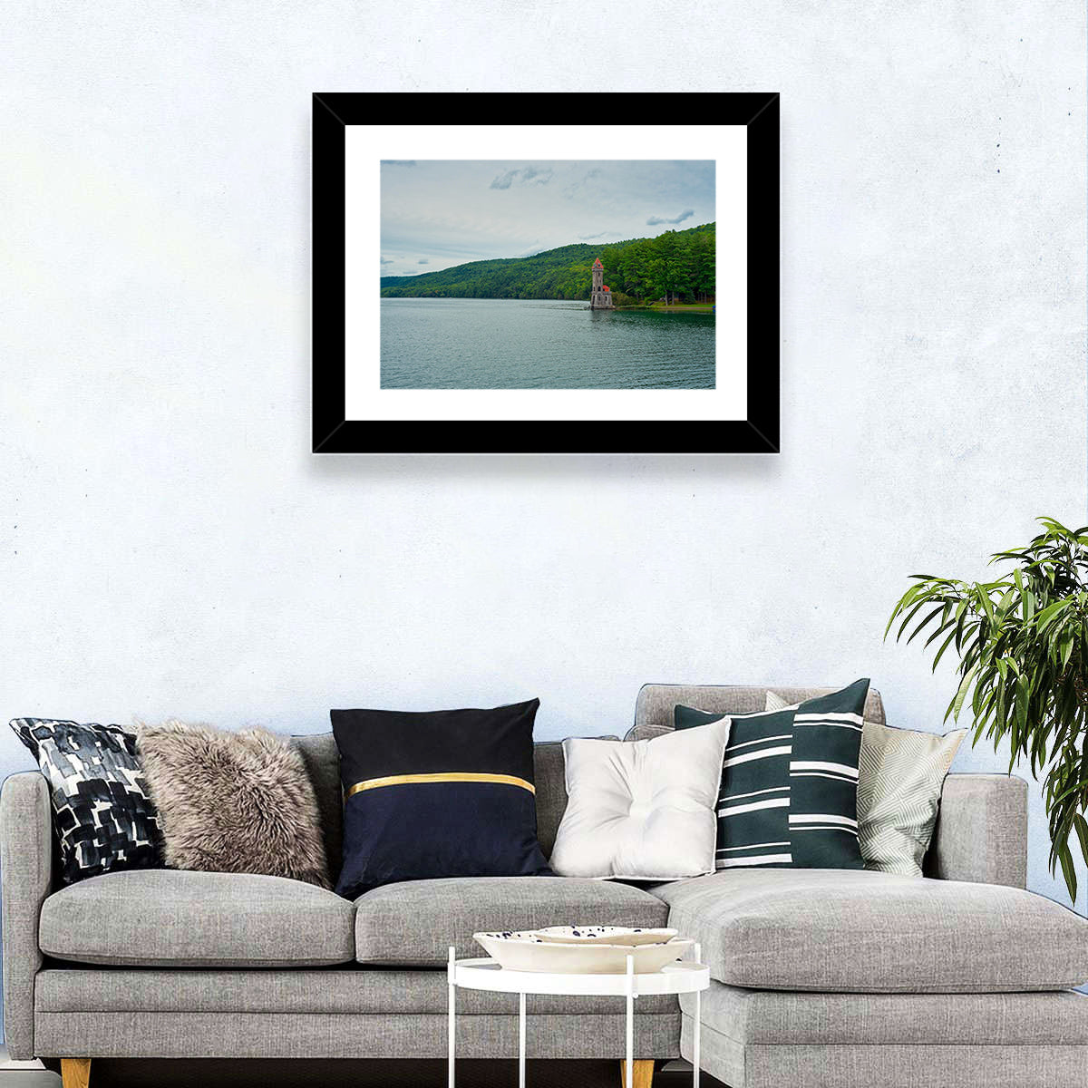 Otsego Lake View with Stone Tower Wall Art in a room, landscape