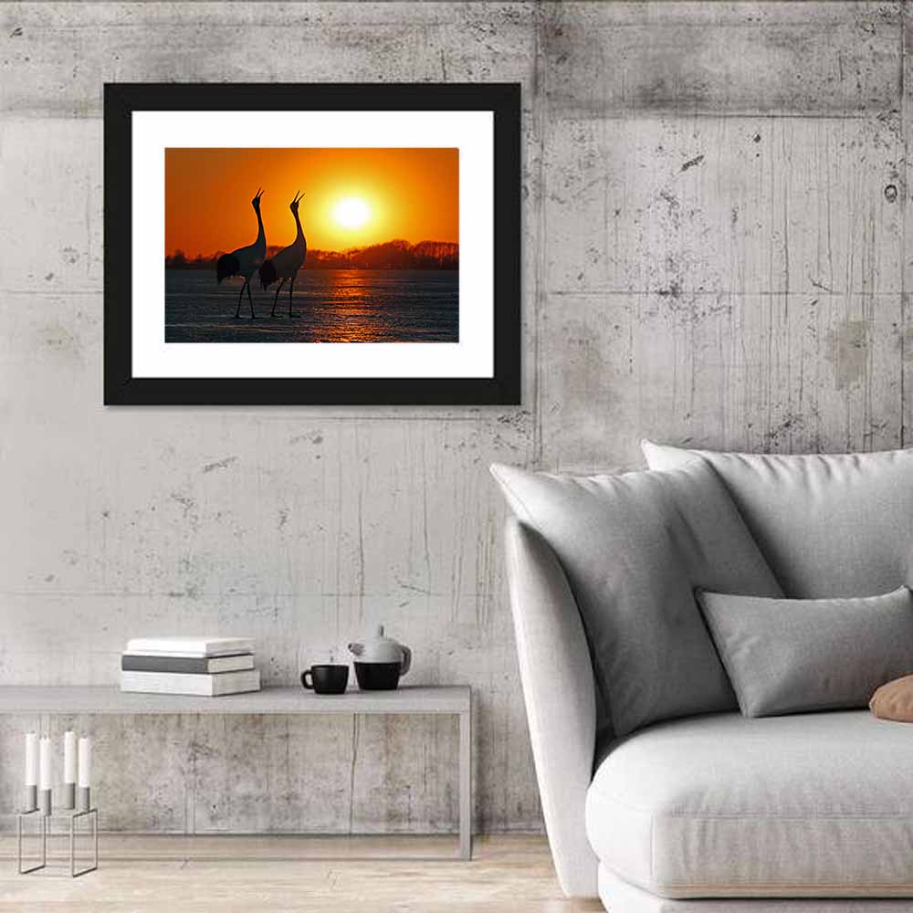 Red Crowned Cranes at Sunset Wall Art
