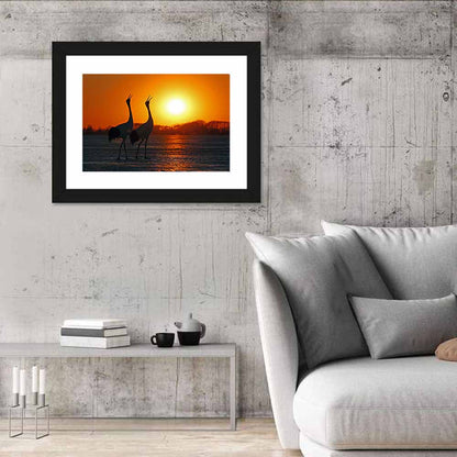 Red Crowned Cranes at Sunset Wall Art