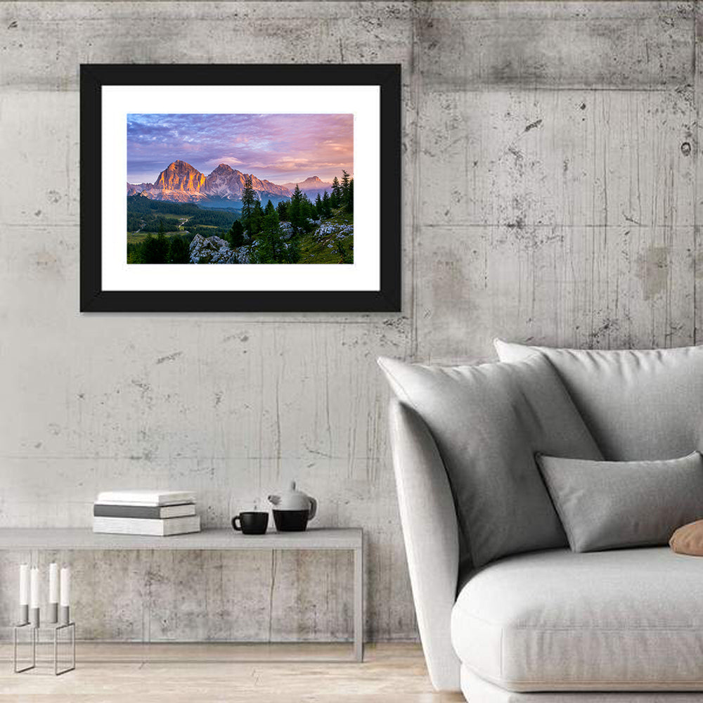 Cortina Dolomites Golden Hour Wall Art in a room, landscape
